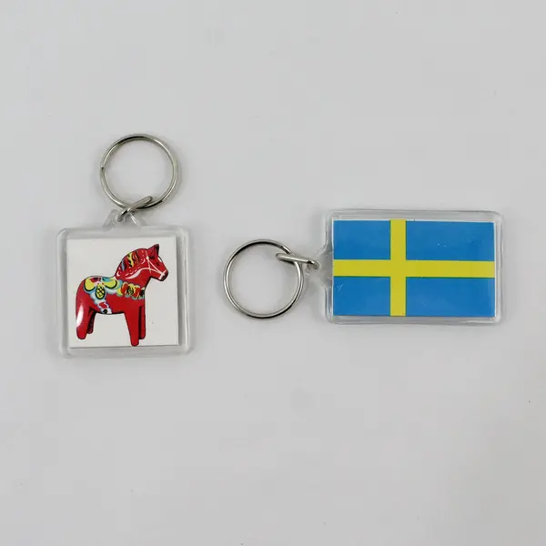 Dala Horse and Sweden Flag Keychain Key Ring Swedish