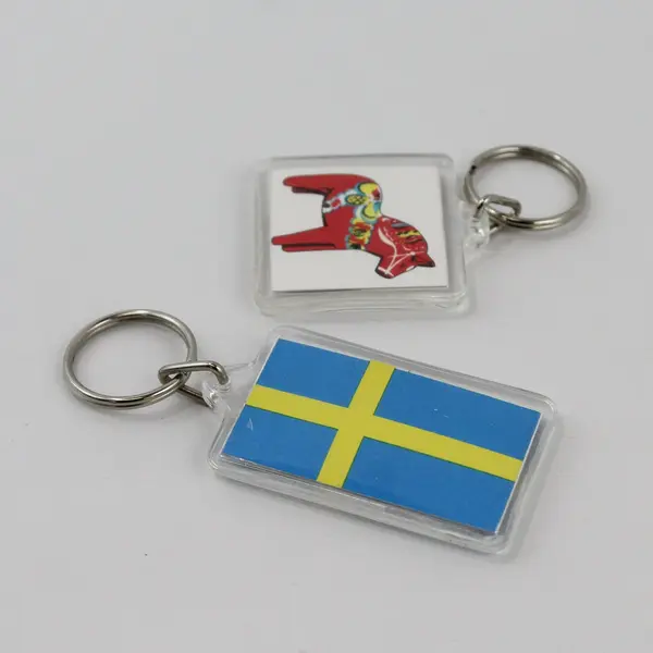 Dala Horse and Sweden Flag Keychain Key Ring Swedish