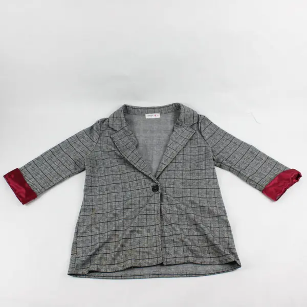 Beautees Girls Black/Grey Plaid Jacket XL Long Sleeve Red Satin Cuffs