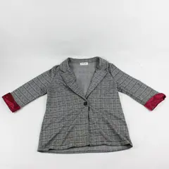 Beautees Girls Black/Grey Plaid Jacket XL Long Sleeve Red Satin Cuffs