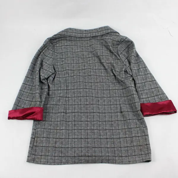 Beautees Girls Black/Grey Plaid Jacket XL Long Sleeve Red Satin Cuffs