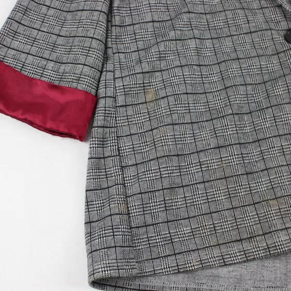 Beautees Girls Black/Grey Plaid Jacket XL Long Sleeve Red Satin Cuffs