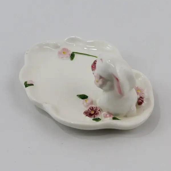 1985 Avon Rabbit Ceramic Trinket Dish White Porcelain