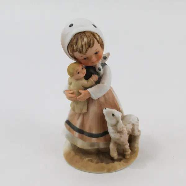 1980 Enesco Lucas All The Lord's Children Figurine E-4858 Girl W/ Baby And Lamb