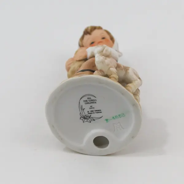 1980 Enesco Lucas All The Lord's Children Figurine E-4858 Girl W/ Baby And Lamb