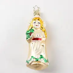 VTG Hand-Blown Choir Girl Glass Ornament Gold Tan Silver Good 5.25" Long