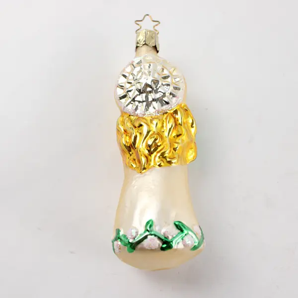 VTG Hand-Blown Choir Girl Glass Ornament Gold Tan Silver Good 5.25" Long