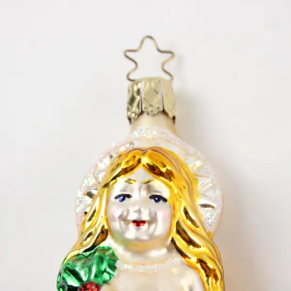 VTG Hand-Blown Choir Girl Glass Ornament Gold Tan Silver Good 5.25" Long