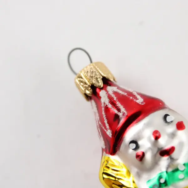 Vintage Handblown Mercury Glass Snowman With Broom & Red Cap 3" Long