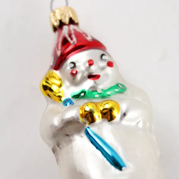 Vintage Handblown Mercury Glass Snowman With Broom & Red Cap 3" Long