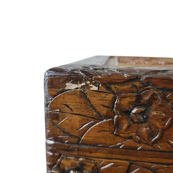 Vintage Hand-Carved Asian Wooden Storage Chest Jewelry Box Trunk Floral Relief