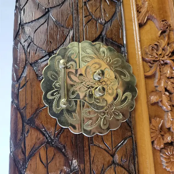 Vintage Hand-Carved Asian Wooden Storage Chest Jewelry Box Trunk Floral Relief