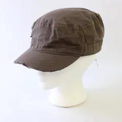 Brown Frayed Herringbone Textured Elastic Band Army Style Cap