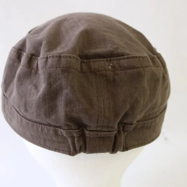 Brown Frayed Herringbone Textured Elastic Band Army Style Cap