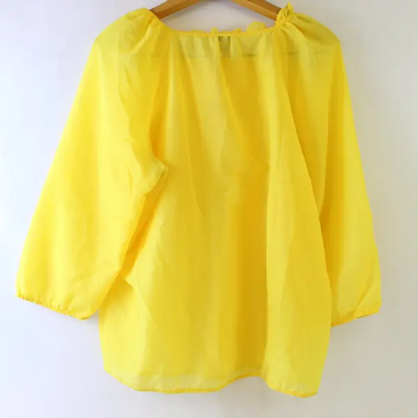 LOFT Women’s Solid Yellow Sheer Tie Neckline 3/4 Sleeve Blouse Size L