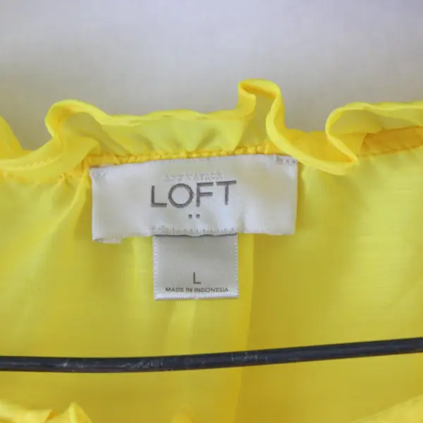 LOFT Women’s Solid Yellow Sheer Tie Neckline 3/4 Sleeve Blouse Size L