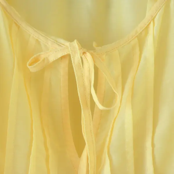 LOFT Women’s Solid Yellow Sheer Tie Neckline 3/4 Sleeve Blouse Size L