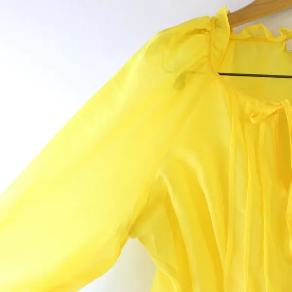 LOFT Women’s Solid Yellow Sheer Tie Neckline 3/4 Sleeve Blouse Size L