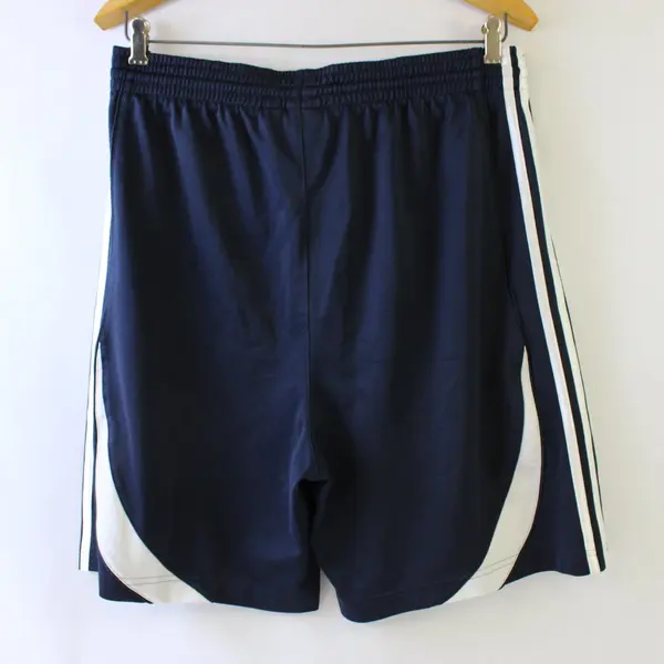 Adidas Navy Blue with White Stripes and Curved White Hem Athletic Shorts Men's M