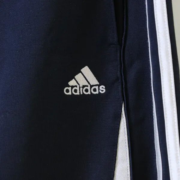 Adidas Navy Blue with White Stripes and Curved White Hem Athletic Shorts Men's M
