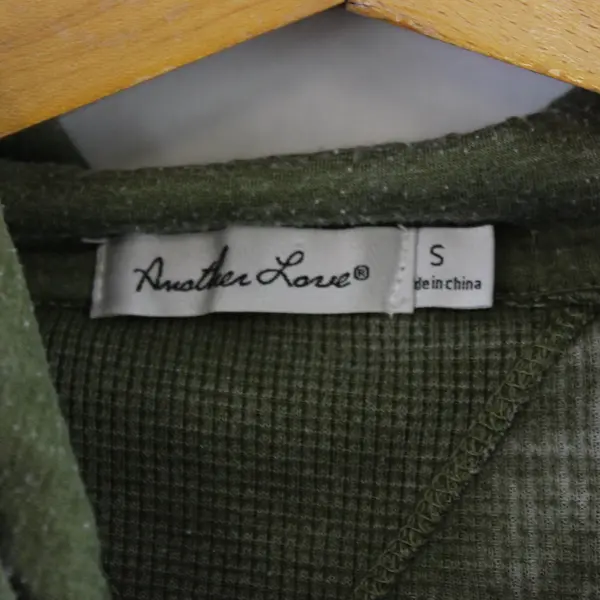 Another Love Green Acid Wash Waffle Knit Thermal Sweatshirt Women's S