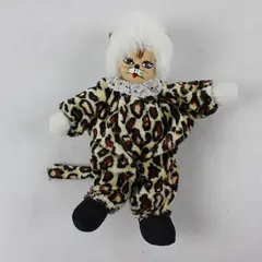 Vintage Leopard Cat Clown Porcelain Face Doll 6"