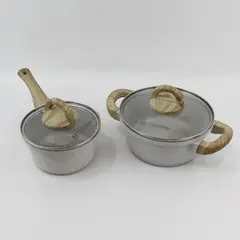 Lot of 2 MasterClass Gray Speckled Ceramic Saucepan Pots 10in 11.5in Lids