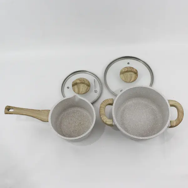 Lot of 2 MasterClass Gray Speckled Ceramic Saucepan Pots 10in 11.5in Lids