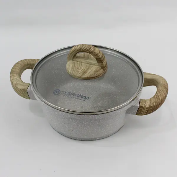 Lot of 2 MasterClass Gray Speckled Ceramic Saucepan Pots 10in 11.5in Lids