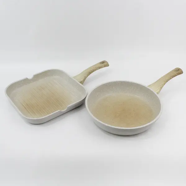 Lot of 2 Master Class Cream Beige Speckled Square Grill Round Frying Pans