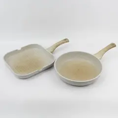 Lot of 2 Master Class Cream Beige Speckled Square Grill Round Frying Pans