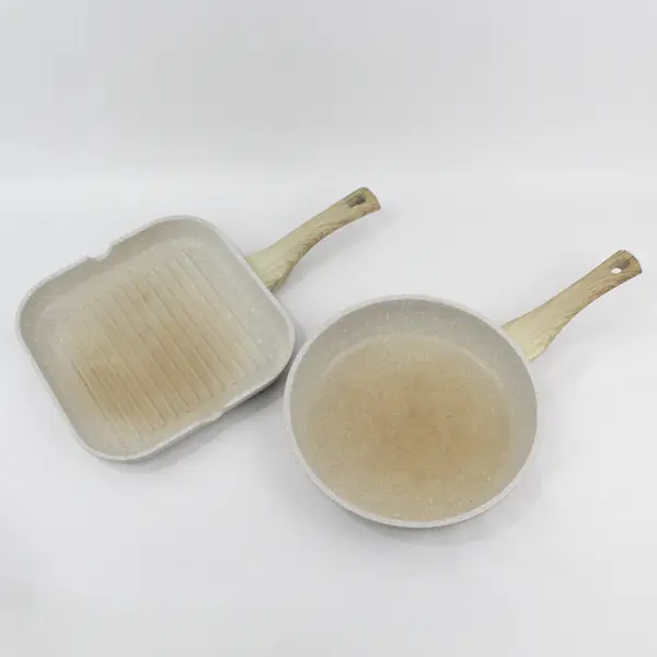 Lot of 2 Master Class Cream Beige Speckled Square Grill Round Frying Pans