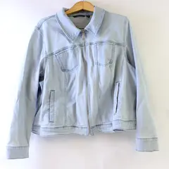 H by Halston Women's 26W Light Wash Stretch Denim Zip Front Jean Jacket 