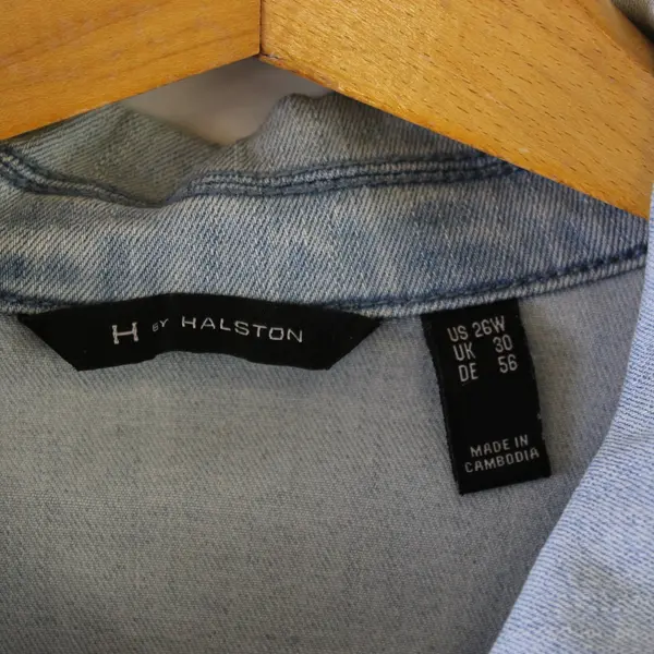 H by Halston Women's 26W Light Wash Stretch Denim Zip Front Jean Jacket 