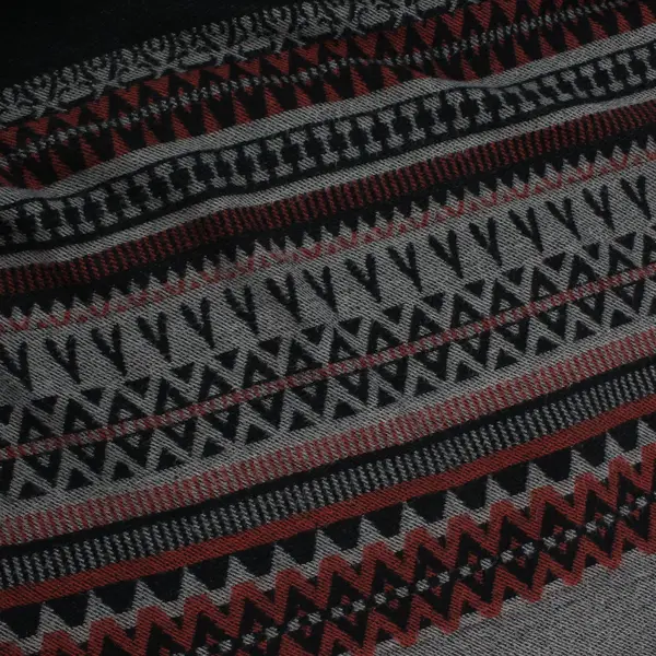 Fringed Shawl Black, Gray and Red Tribal Print One Size