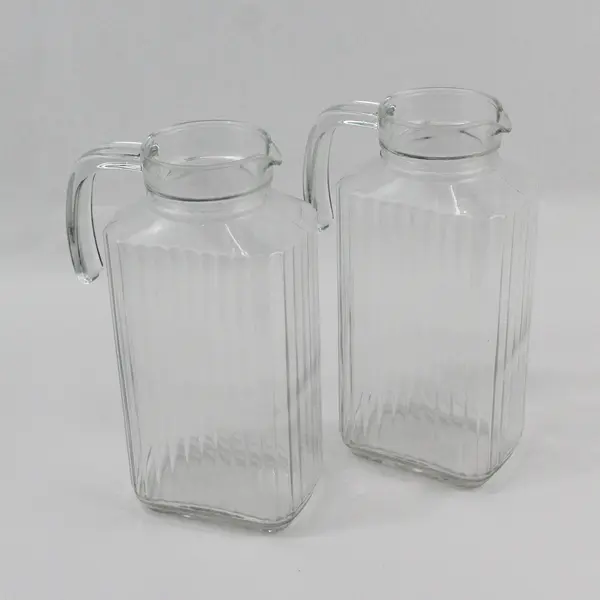 Lot of 2 Clear Glass Rectangle Juice Water Pitcher Kitchen Glassware