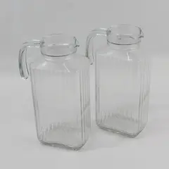 Lot of 2 Clear Glass Rectangle Juice Water Pitcher Kitchen Glassware