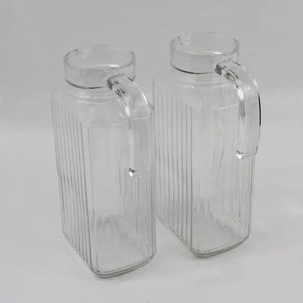 Lot of 2 Clear Glass Rectangle Juice Water Pitcher Kitchen Glassware