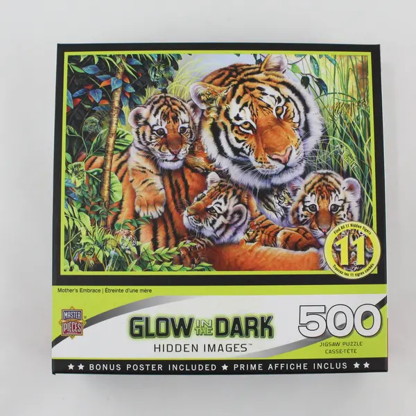 MasterPieces Mother's Embrace 500 Piece Glow in the Dark Tiger Cubs Puzzle