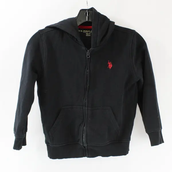 U.S. Polo Assn Boys Black Zip Hooded Jacket S 6-7 Red Logo