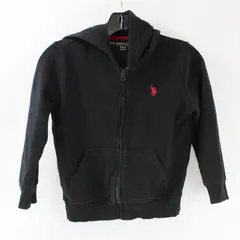 U.S. Polo Assn Boys Black Zip Hooded Jacket S 6-7 Red Logo