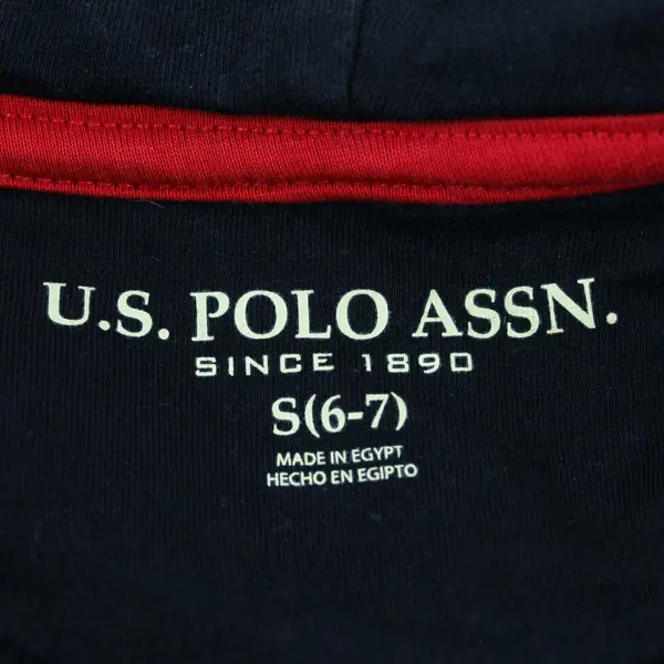 U.S. Polo Assn Boys Black Zip Hooded Jacket S 6-7 Red Logo