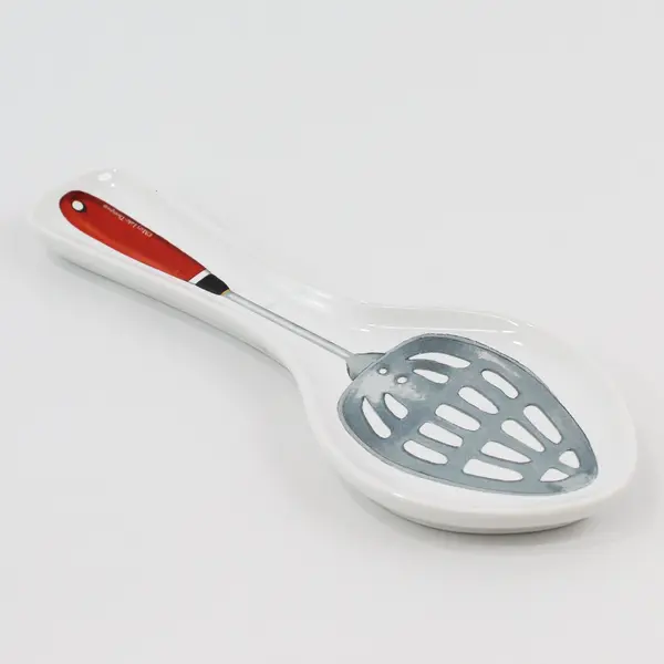 Mary Lake Thompson Ceramic Utensil Spoon Rest Slotted Red Handled Spoon Graphic