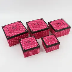 Daiso Japan Pink and White Polka Dot Paper Cardboard Nesting Gift Box Set of 5 
