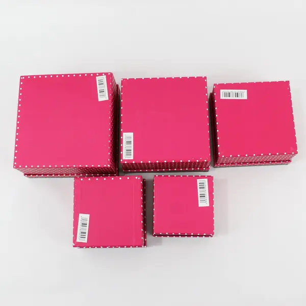 Daiso Japan Pink and White Polka Dot Paper Cardboard Nesting Gift Box Set of 5 