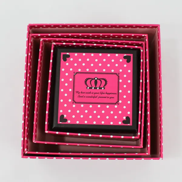 Daiso Japan Pink and White Polka Dot Paper Cardboard Nesting Gift Box Set of 5 