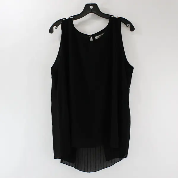 Piazza Italia Black Sleeveless Top Women L Made in Italy Accordion Hem