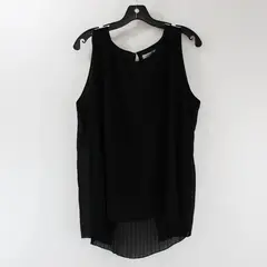 Piazza Italia Black Sleeveless Top Women L Made in Italy Accordion Hem