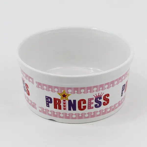 Pink and White "Princess" Wide Bottom Pet Bowl