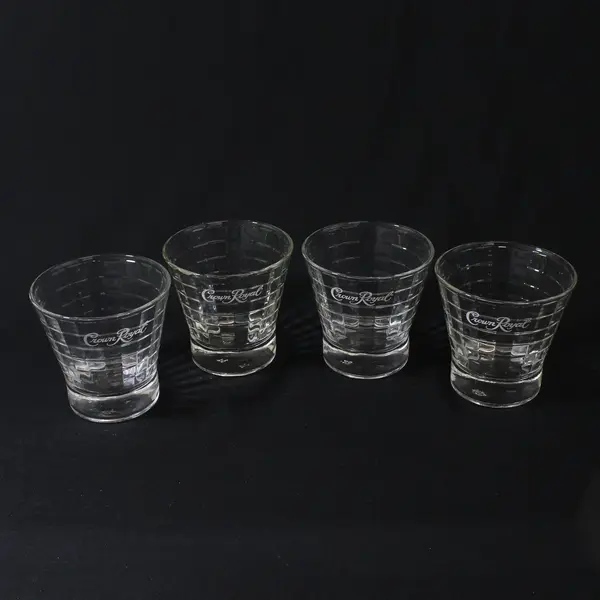 Lot Of 4 Crown Royal Matching Clear Glass Whiskey Rocks Glasses 3.5" Tall